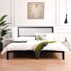 54" Modern Full Size Platform Bed with Black Metal Frame;  Beige Headboard